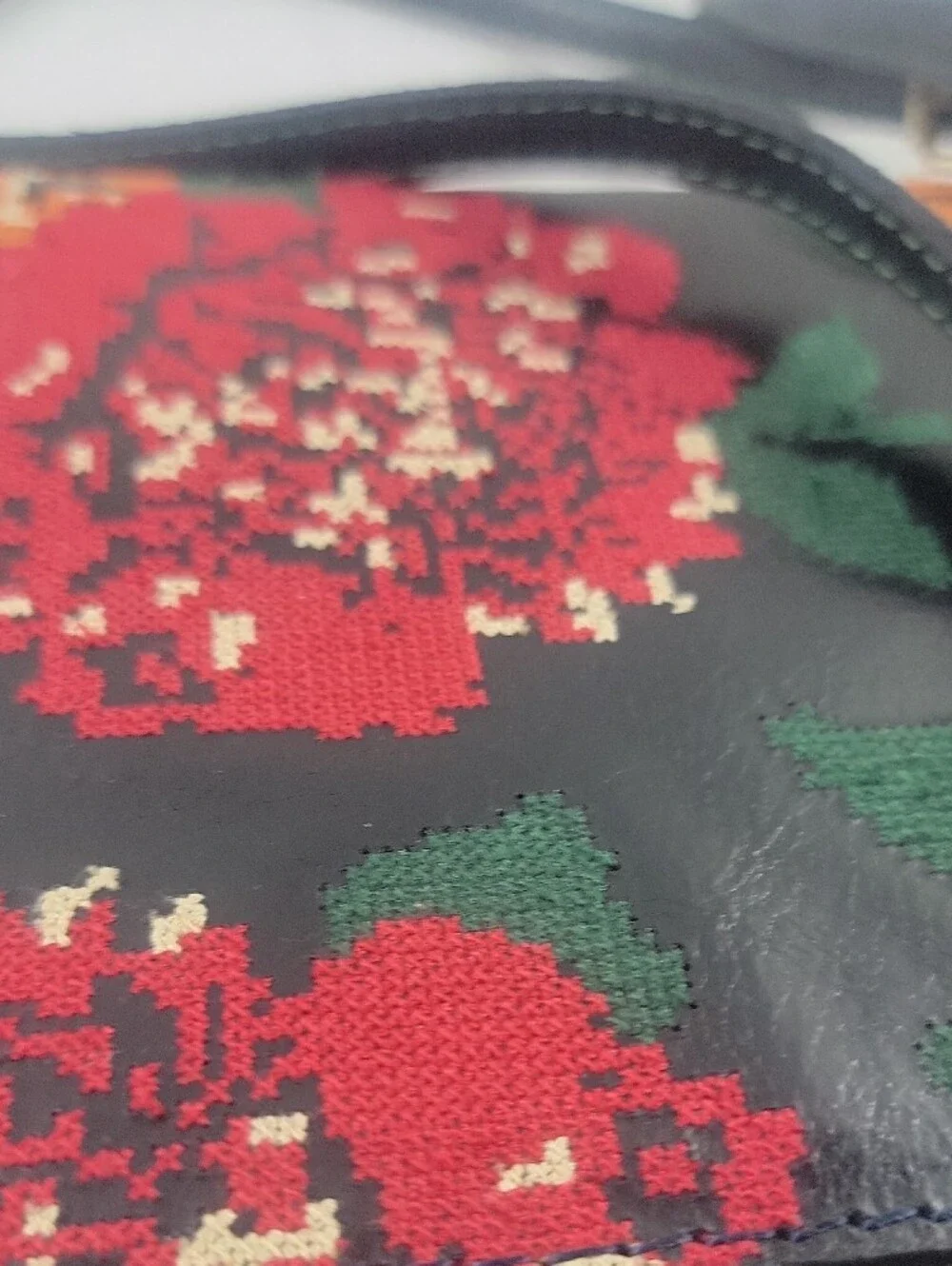 Patricia Nash Black Crossbody with Red and Orange Floral Embroidery